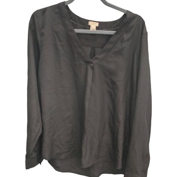 J Crew Blouse Pullover V-neck Long Sleeve XL Black - Picture 1 of 6